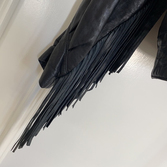 Vintage Fringe Black Leather Jacket - Picture 3 of 9